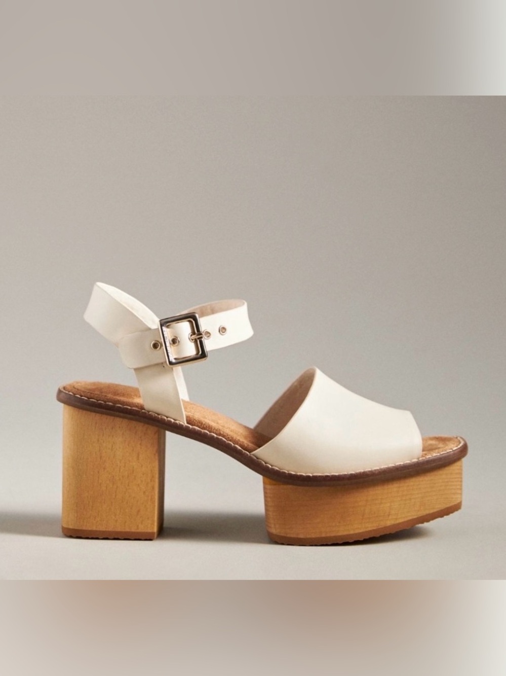 Anthropologie Cream Leather Platform Block Heel Sandals